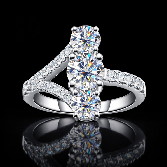 NANLUV V-Crown Three-Stone Moissanite Ring – 2.36CTTW