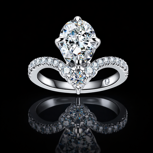 NANLUV Celeste V-Pavé Oval Moissanite Ring – 3CT