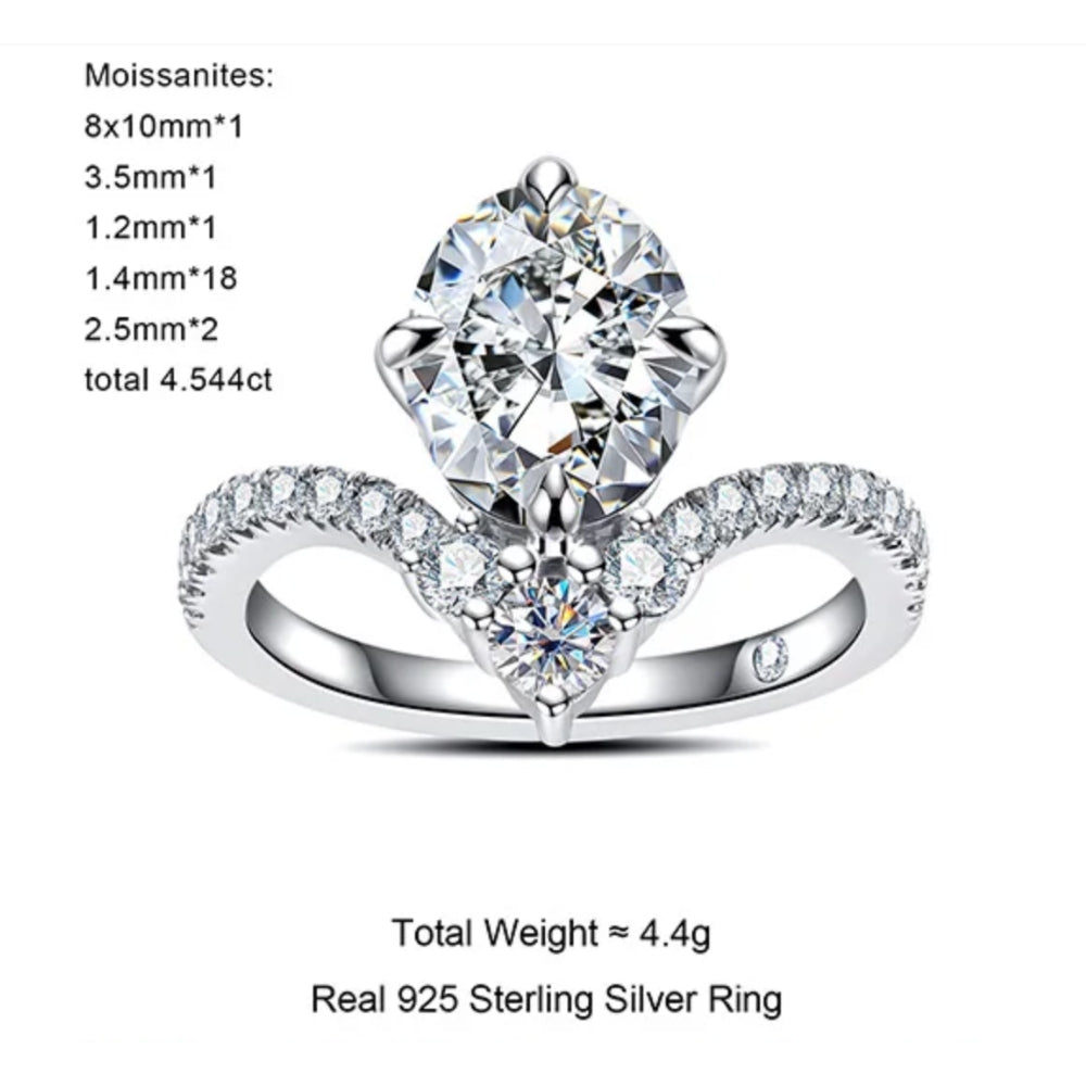 NANLUV Celeste V-Pavé Oval Moissanite Ring – 3CT