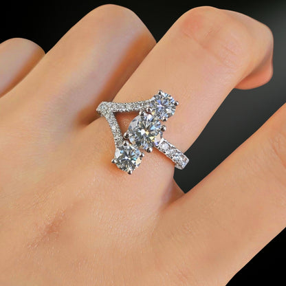 NANLUV V-Crown Three-Stone Moissanite Ring – 2.36CTTW