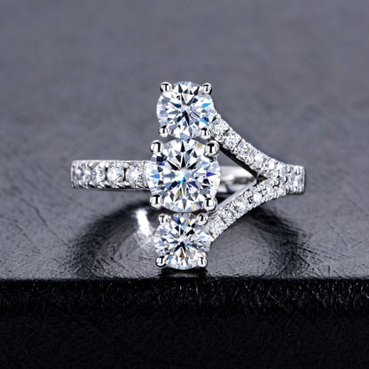 NANLUV V-Crown Three-Stone Moissanite Ring – 2.36CTTW