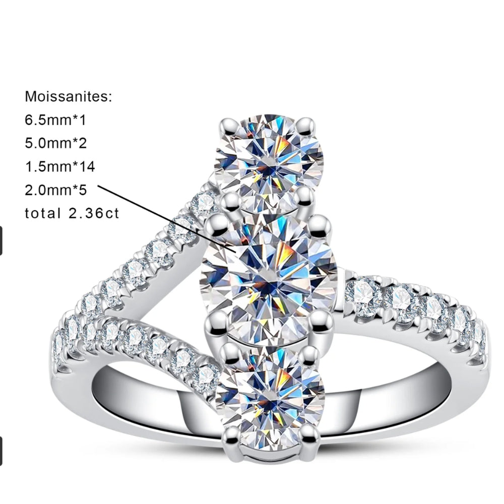 NANLUV V-Crown Three-Stone Moissanite Ring – 2.36CTTW