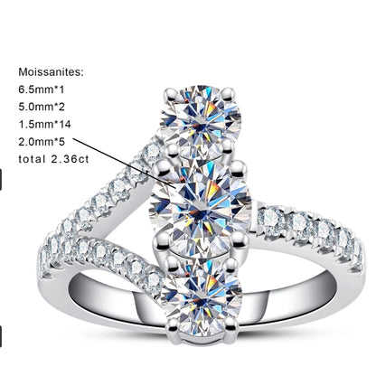 NANLUV V-Crown Three-Stone Moissanite Ring – 2.36CTTW